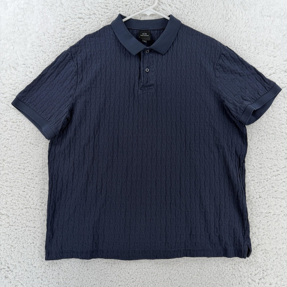 Armani Exchange Polo Shirt Mens XL Blue Jacquard Geometric Knit Casual Top
